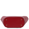 Underneath View Of The Red Ladies Leather Tote Handbag