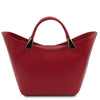 Rear View Of The Red Ladies Leather Tote Handbag