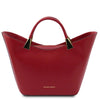 Front View Of The Red Ladies Leather Tote Handbag