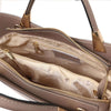 Internal Compartment And Zip Pocket View Of The Taupe Ladies Leather Tote Handbag