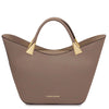 Front View Of The Taupe Ladies Leather Tote Handbag