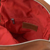 Internal Zip Pocket View Of The Cognac Ladies Small Leather Backpack