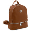 Angled  View Of The Cognac Ladies Small Leather Backpack
