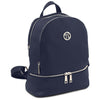 Angled View Of The Dark Blue Ladies Small Leather Backpack