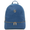Front View Of The Denim Ladies Small Leather Backpack
