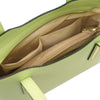 Internal Pocket View Of The Lime Green Ladies Small Leather Handbag