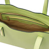 Internal Zip Pocket View Of The Lime Green Ladies Small Leather Handbag