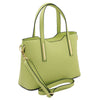 Angled and Shoulder Strap View Of The Lime Green Ladies Small Leather Handbag