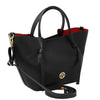 Angled And Shoulder Strap View Of The Black Large Italian Handbag