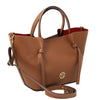 Angled And Shoulder Strap View Of The Cognac Large Italian Handbag