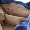 Internal Zip Pocket View Of The Blue Large Leather Shoulder Bag