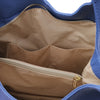 Internal Pocket View Of The Blue Large Leather Shoulder Bag