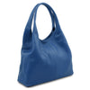 Angled View Of The Blue Large Leather Shoulder Bag