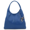 Front View Of The Blue Large Leather Shoulder Bag