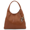 Front View Of The Cognac Large Leather Shoulder Bag