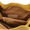 Internal Zip Pocket View Of The Pastel Yellow Large Leather Shoulder Bag