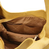 Internal Pocket View Of The Pastel Yellow Large Leather Shoulder Bag