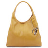 Front View Of The Pastel Yellow Large Leather Shoulder Bag