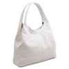 Angled View Of The White Large Leather Shoulder Bag