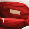 Internal Zip Pocket View Of The White Large Leather Shoulder Bag