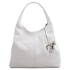 Front View Of The White Large Leather Shoulder Bag