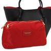 Womens Leather Shopping Bag and Toiletry Bag Set featuring a black leather shopping bag.