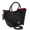Womens Leather Shopping Bag and Toiletry Bag Set showcasing a black pebbled leather design with gold accents.