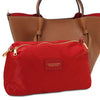 Womens Leather Shopping Bag and Toiletry Bag Set featuring a spacious cognac shopping bag and a stylish red toiletry bag.