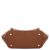 Womens Leather Shopping Bag and Toiletry Bag Set - view of the bottom with gold studs and pebbled leather texture.