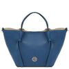 Womens Leather Shopping Bag and Toiletry Bag Set in stylish denim pebbled leather with spacious interior and elegant design.
