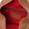 Internal Zip Pocket View Of The Cognac Leather Backpack For Women