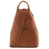 Front View Of The Cognac Leather Backpack For Women