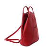 Angled View Of The Lipstick Red Leather Backpack For Women