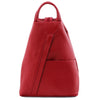 Front View Of The Lipstick Red Leather Backpack For Women