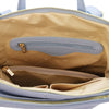 Internal Zip Pocket View Of The Light Blue Leather Backpack Ladies