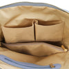 Internal Pocket View Of The Light Blue Leather Backpack Ladies