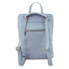Rear And Shoulder Strap View Of The Light Blue Leather Backpack Ladies