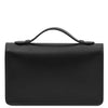 Leather Chain Clutch Bag in sleek black leather with a stylish handle, perfect for chic occasions.