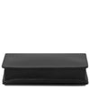 Black Leather Chain Clutch Bag displayed in a sleek, minimalist design.