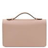 Leather Chain Clutch Bag in soft nude color, featuring a structured design and a top handle.