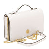 Leather Chain Clutch Bag with gold chain and elegant design in white leather.