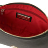 Interior view of Leather Clutch Bag showing red lining and zip pocket.