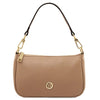 Leather Clutch Bag in caramel with gold hardware, showcasing stylish design and elegance.