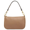Leather Clutch Bag in caramel with gold hardware and a stylish shoulder strap.