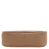 Leather Clutch Bag bottom view showing smooth, caramel leather texture and sleek design.