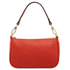 Leather Clutch Bag in vibrant coral with a stylish strap and gold hardware.