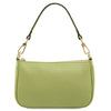 Leather Clutch Bag in soft lime green color with gold hardware and shoulder strap.