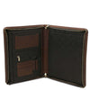 Open Compartment View Of The Dark Brown Leather Compendium