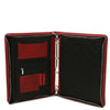 Open Compartment View Of The Red Leather Document Case With Ring Binder