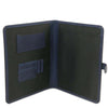 Open Internal View Of The Dark Blue Leather Document Holder